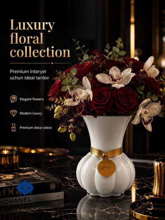 Ваза стеклянная для цветов, декоративная ваза для интерьера –  минимализм, белый и чёрный