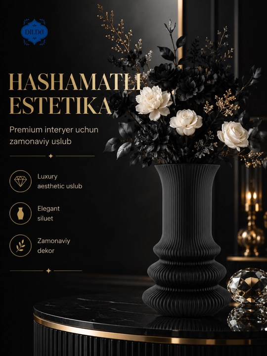 Ваза стеклянная для цветов, декоративная ваза для интерьера –  минимализм, белый и чёрный
