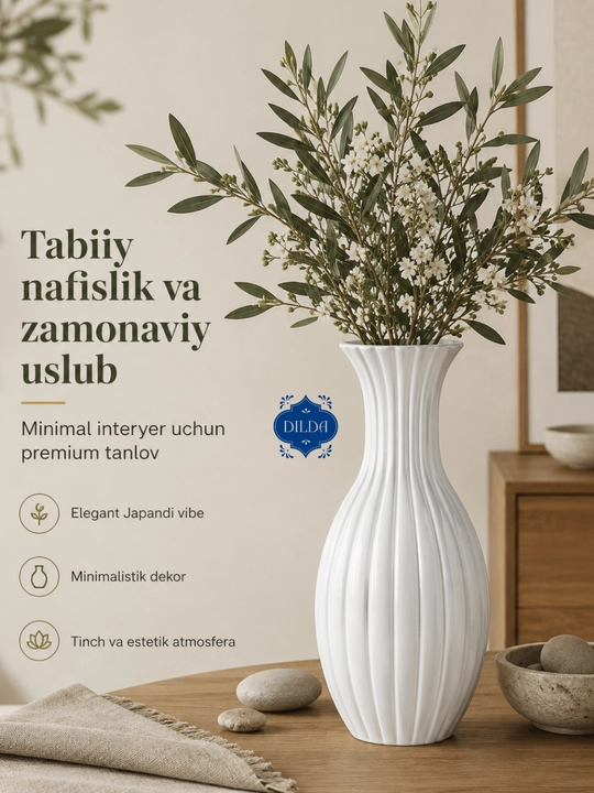 Ваза стеклянная для цветов, декоративная ваза для интерьера –  минимализм, белый и чёрный