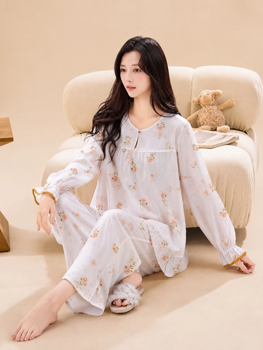 Ayollar uchun pijama to‘plami, yengil va nafas oladigan uy kiyimi, keng fason