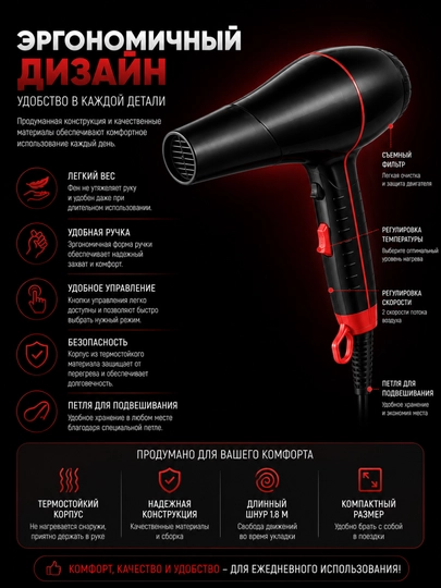Professional soch quritgich fen 3000W kuchli havo оqimi