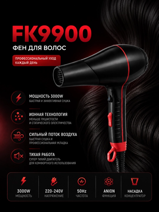 Professional soch quritgich fen 3000W kuchli havo оqimi