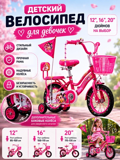 Детский велосипед для девочек «Принцессы»