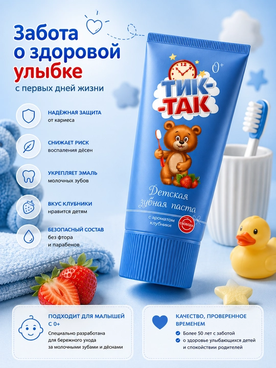 Tish pastasi Tik-Tak, qulupnay aromati bilan, 62 gr