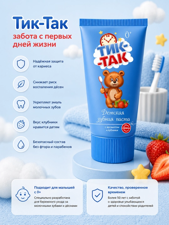 Tish pastasi Tik-Tak, qulupnay aromati bilan, 62 gr