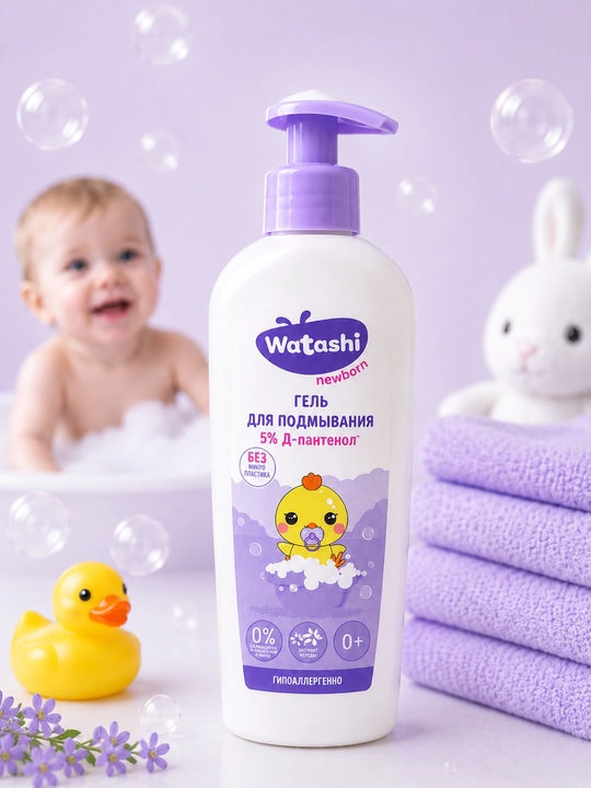 Watashi Гель для подмывания малышей после подгузника 0+, 250 мл - 