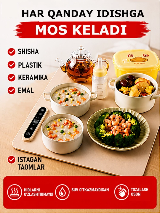 Isitiladigan dasturxon, termoregulyatorli silikon gilamcha, dasturxon, uy uchun