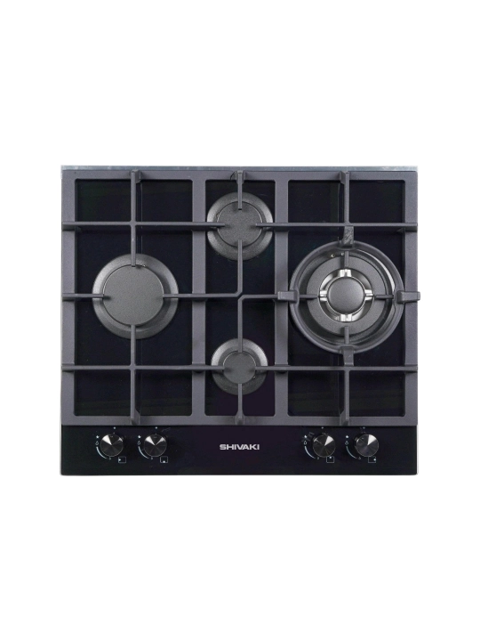 Газовая варочная панель Shivaki G22-260 Черная, 4 конфорки, WOK, газ-контроль 60 см стекло - 