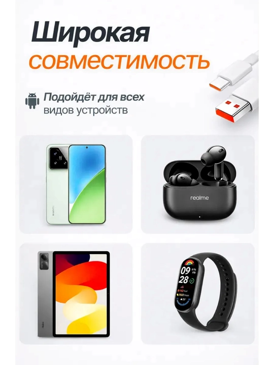 Зарядное устройство, USB 3.0 Type-C (разъём), 120W, 67W, 33W, белый, POCO, HUAWEI, REDMI