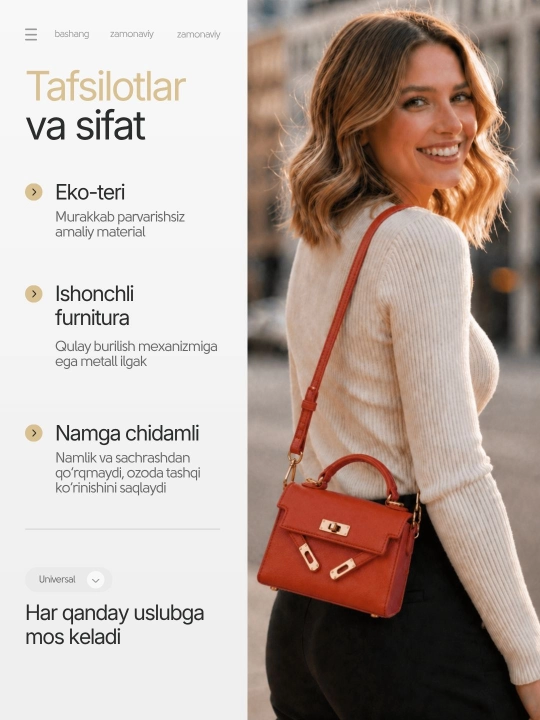 Ayollar sumkasi, mini, yelka uchun kross-bodi, eko-charmdan kichkina sumkacha