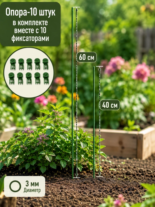 Orchid va xona gullari uchun tayanchlar Gulla 40 va 60 sm, gul ushlagich, 10 dona - 