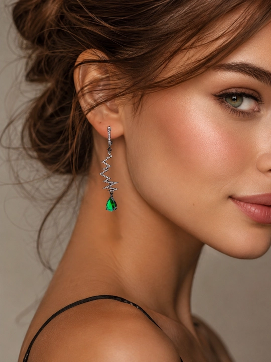 Серьги из серебра 925 пробы с родием, вставки: Фианит (OS00129E-0B-ZKC)