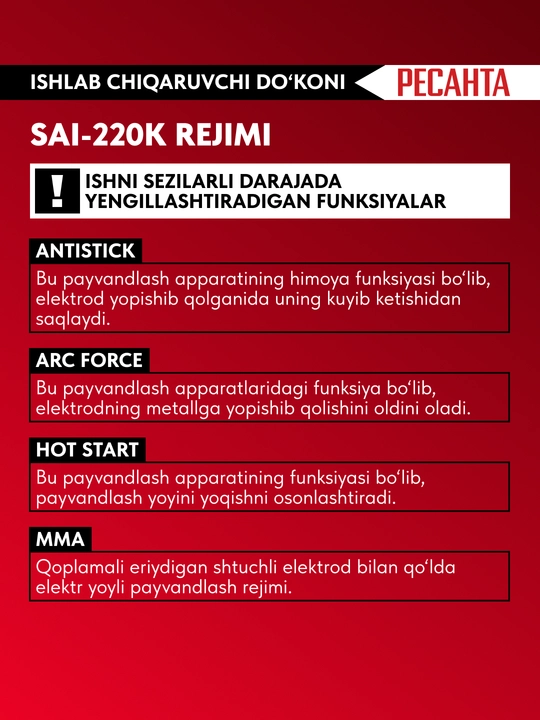 Resanta SAI-220K invertorli payvandlash apparati, art. 65/37
