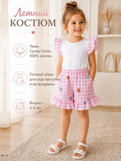 Костюм детский летний для девочки, 100% хлопок, 2–5 лет - 