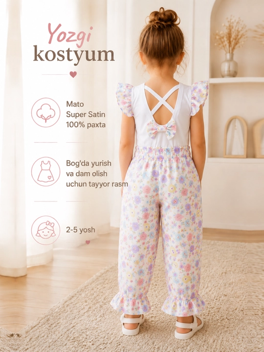 Костюм детский летний для девочки, 100% хлопок, 2–5 лет