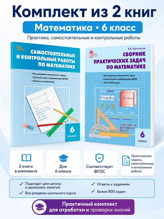 Сборник практических задач по математике + Самостоятельные и контрольные работы за 6 класс - 
