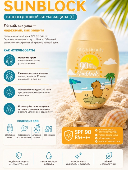 Kaliya Beauty SPF 90+ Sun Cream — солнцезащитный крем для лица и тела