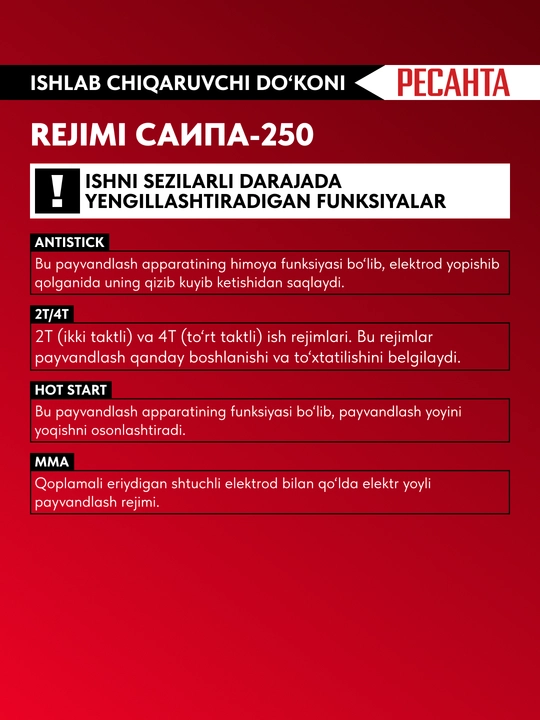 Payvandlash yarimavtomat САИПА- 250 MIG/MAG Resanta art, 65/65
