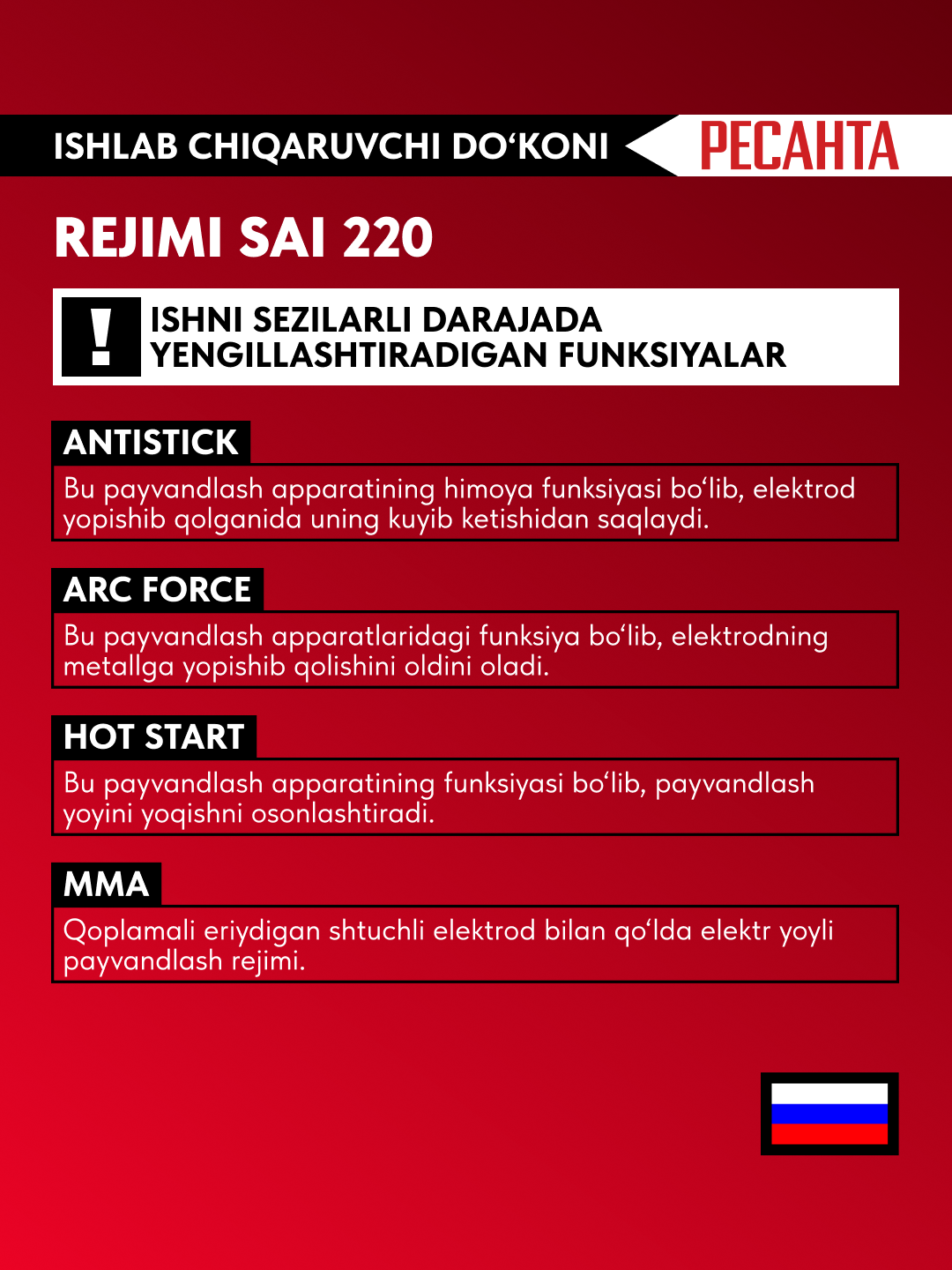 Resanta SAI-220 invertorli payvandlash apparati, art. 65/3