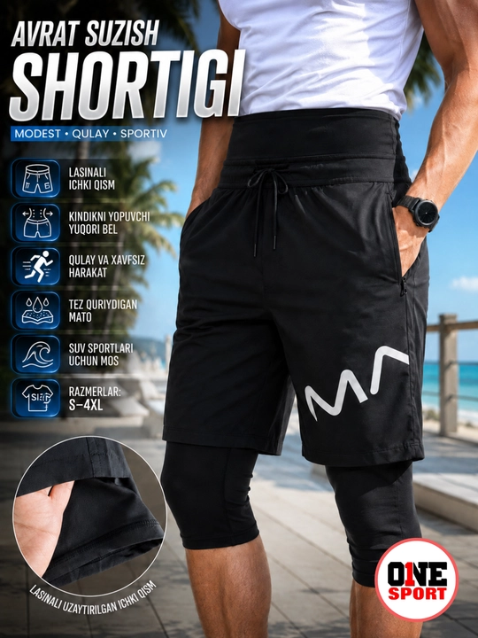 Avrat suzish shortigi erkaklar uchun, lasinali ichki qismli, S–4XL - 
