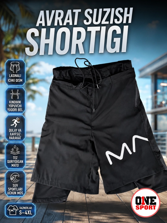 Avrat suzish shortigi erkaklar uchun, lasinali ichki qismli, S–4XL