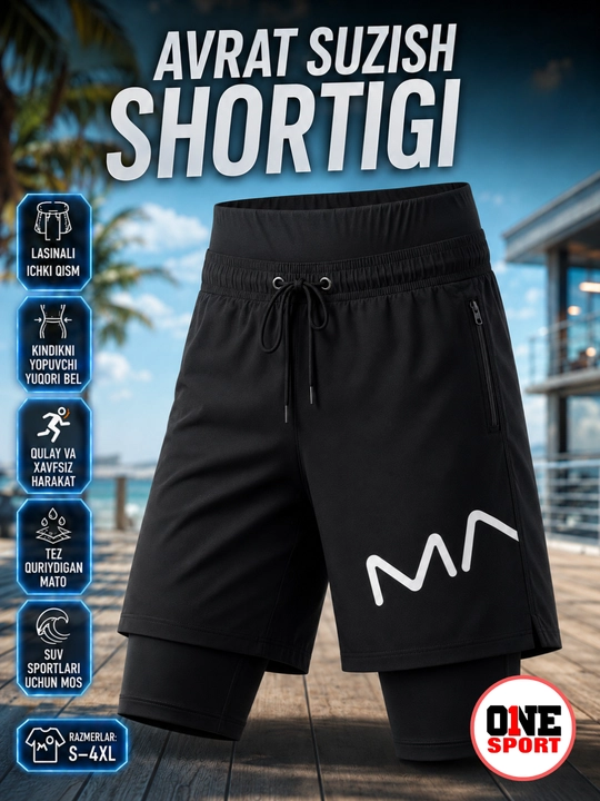 Avrat suzish shortigi erkaklar uchun, lasinali ichki qismli, S–4XL