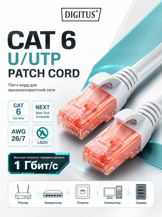Twisted Pair Patch Cord - 6-toifa E klass - U/UTP – TPE-LSZH burama juftlik patch-kordi - 