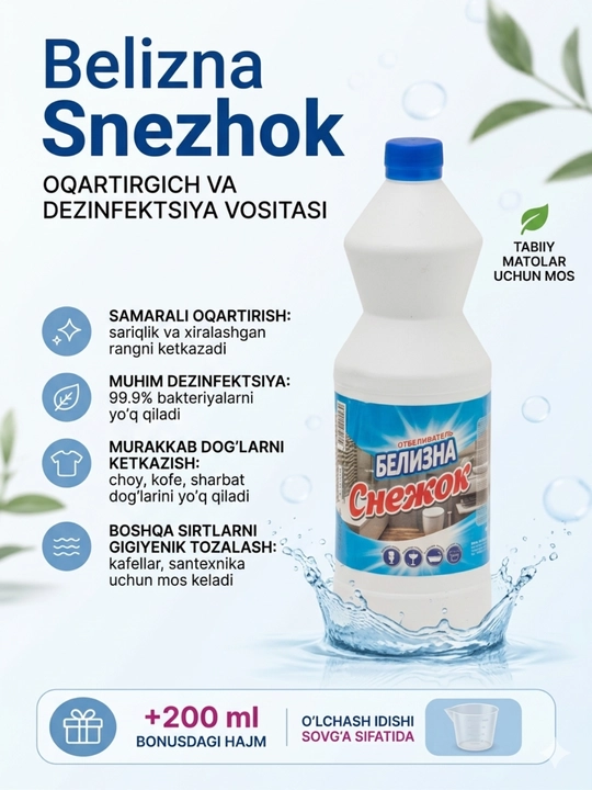 Oqartirgich, otbelivatel, belizna xlor, oq kiyimlar uchun oqartirgich - 
