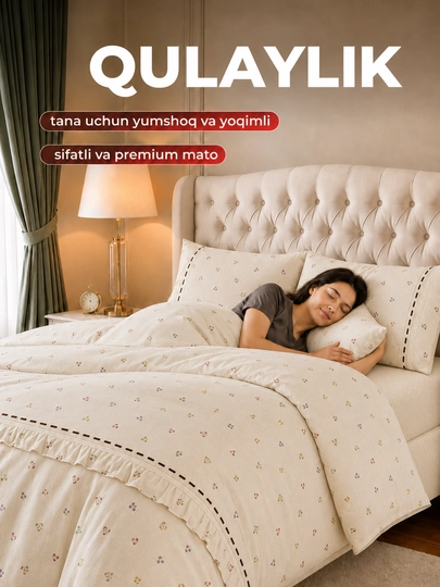 Ikki kishilik, pastel ranglar, kurjavali itoycha pastel choyshab, yostiq jildi