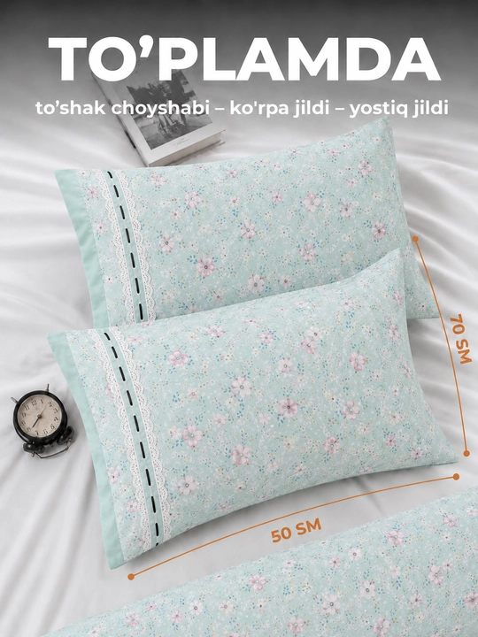 Ikki kishilik, pastel ranglar, kurjavali itoycha pastel choyshab, yostiq jildi