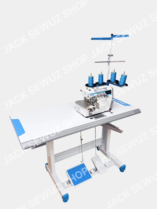 Tikuv mashinasi overlok Jack E5-4-M03/333, 4 ipli sanoat overlok mashina, servo, LED, stol
