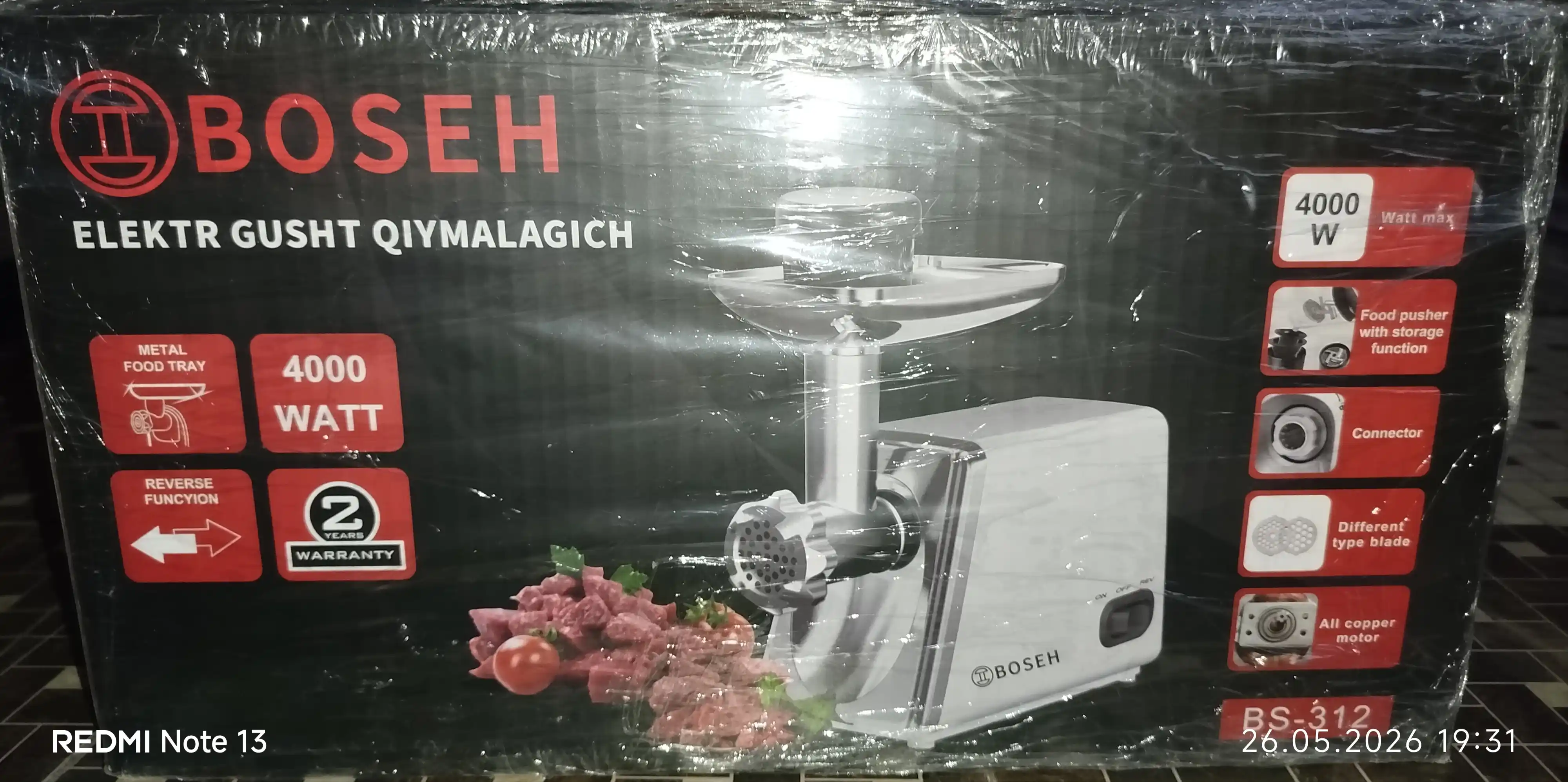 Elektr go‘sht maydalagich  – 3500 Vt, zanglamaydigan po‘lat, ko'p funksiyali