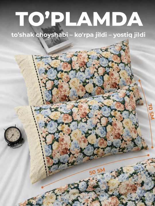 Ikki kishilik, pastel ranglar, kurjavali itoycha pastel choyshab, yostiq jildi