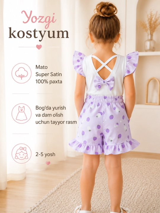 Костюм детский летний для девочки, 100% хлопок, 2–5 лет