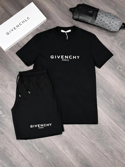 Мужской комплект, футболка и шорты, для улицы, для зала, Givenchy, 100% хлопок — KEDDSHP-ALI7-ЧЕРН-S/M