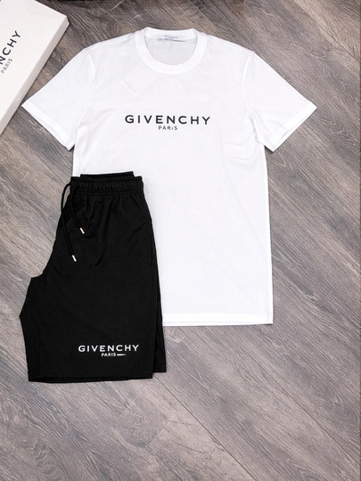 Мужской комплект, футболка и шорты, для улицы, для зала, Givenchy, 100% хлопок — KEDDSHP-ALI7-БЕЛЫЙ-S/M