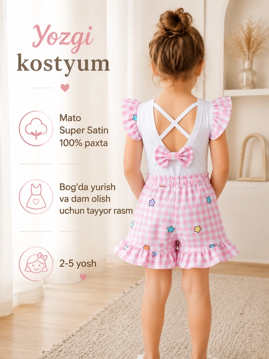 Костюм детский летний для девочки, 100% хлопок, 2–5 лет