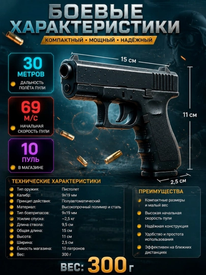 Пневматический пистолет Glock, Макарова, Кольт, Дигл, Берета, металлический пистолет — 123322-TUPPONCHA-КРЕМОВ