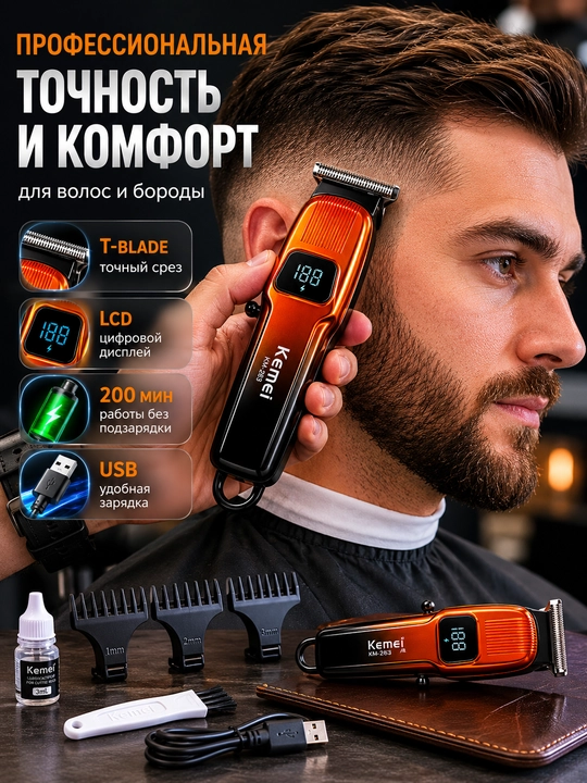 Триммер для стрижки волос и бороды Kemei KM-263