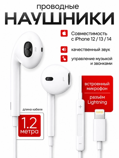 Проводные наушники для iPhone,(Pop-Up) с микрофоном, Lightning,Type-c