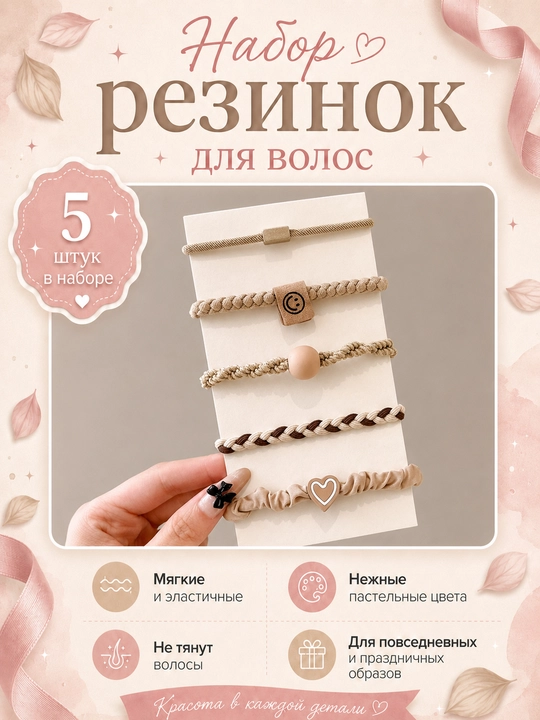 Soch uchun rezinkalar xar xil ranglarda, to‘plamda 5 ta