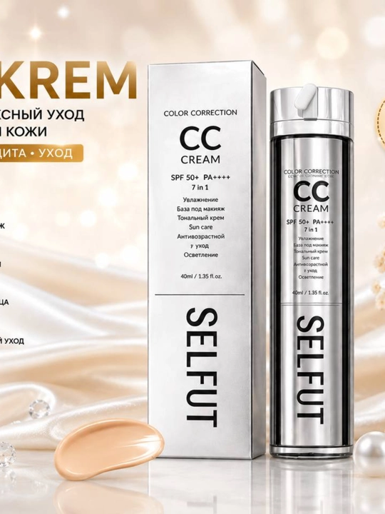 SELFUT CC Cream 7 в 1 SPF50+ Отбеливающий, увлажняющий и тональный крем 40 мл