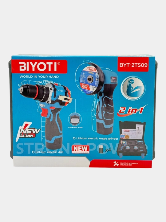 BIYOTI akkumulyatorli asboblar to'plami 2 tasi 1 da: shurupovert va mini-bolgarka 16.8V
