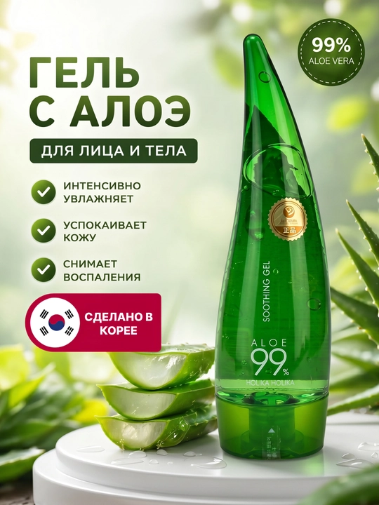 HOLIKA HOLIKA aloe vera geli, yuz va tana terisi uchun namlantiruvchi, ovqatlanish va parvarishlash - 