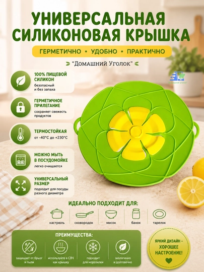 Силиконовая крышка-невыкипайка 26 см, защита от брызг и пароварка универсальная — УГОЛОК-NEVIKIPAYKA