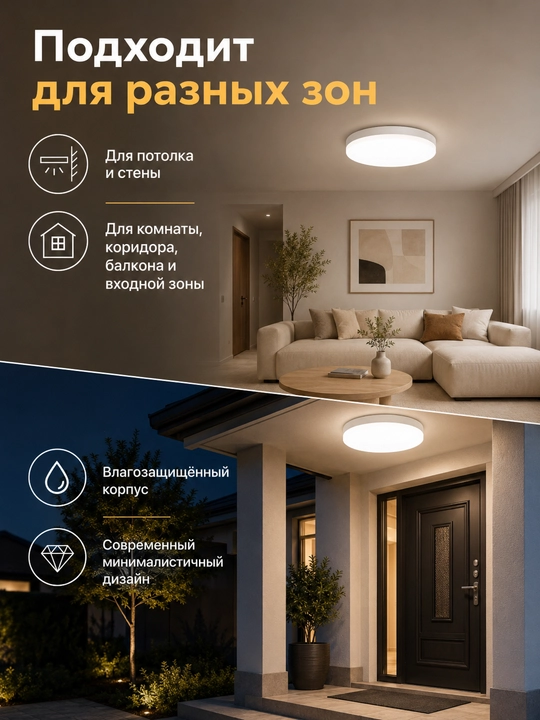 LED ship chirog‘i namlikdan himoyalangan, 18-48W, balkon va yo‘lak uchun
