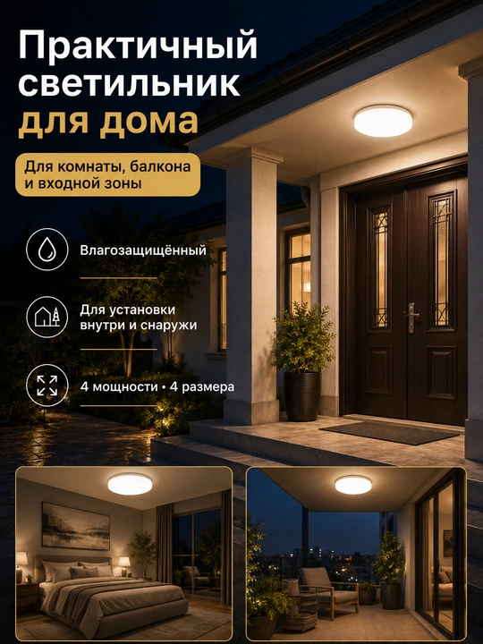 LED ship chirog‘i namlikdan himoyalangan, 18-48W, balkon va yo‘lak uchun