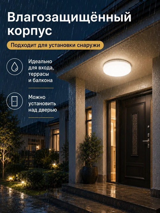 LED ship chirog‘i namlikdan himoyalangan, 18-48W, balkon va yo‘lak uchun
