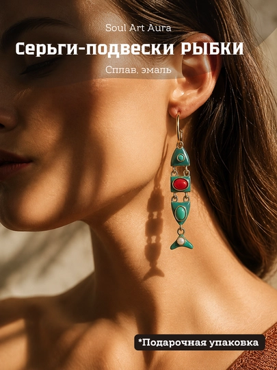 Серьги «Рыбки» декоративные, акцентные — SOULCOL-FISH-БИРЮЗ