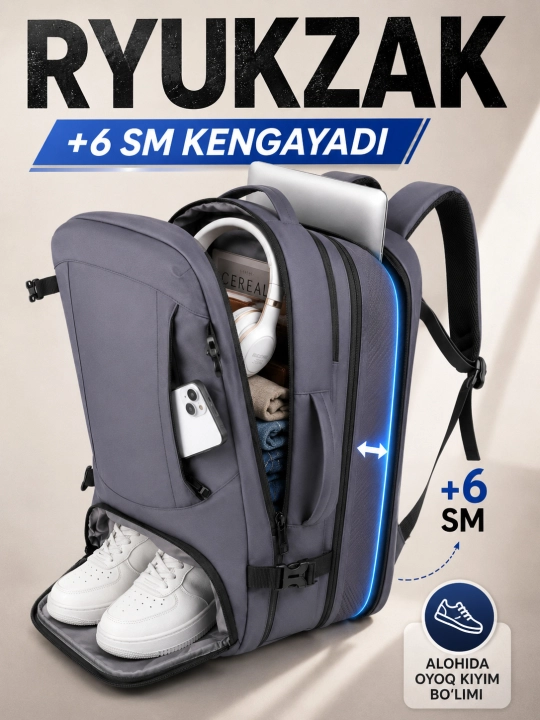 Sayohat Ryukzak-chamadoni, erkaklar uchun - 